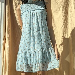 Baby blue sleeveless dress with yellow flowers